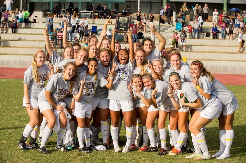 The Warriors celebrate after becoming GSAC Tourney champs