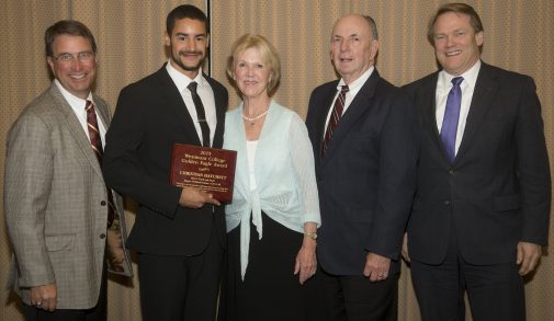 Christian Hatchett with coach Russell Smelley, the Jordano's and President Beebe 