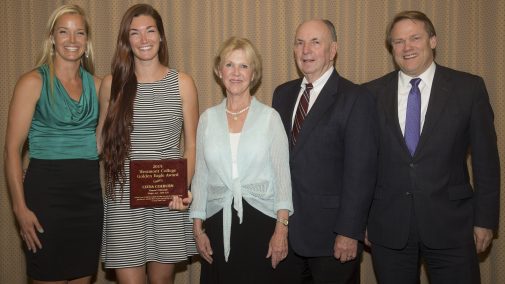 Ciena Colburn with coach Patti Cook, the Jordano's and President Beebe 