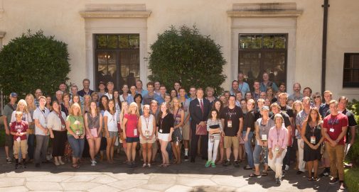 Parents who are Westmont alumni and their students pose with President Gayle Beebe