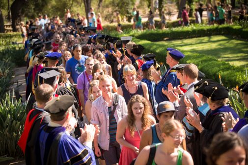 Students take their First Walk, which anticipates their Last Walk at Commencement