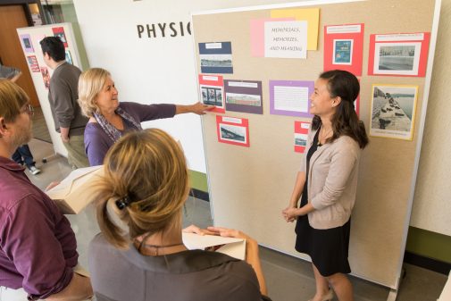 Student Elyssa Daludado answers questions from professor Chris Milner