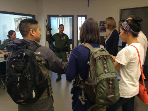 Members of the Border Patrol speak with Westmont faculty and staff last May