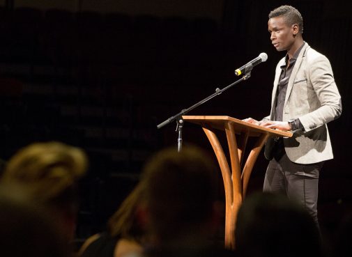 Kabogoza speaks to incoming students at Orientation in August